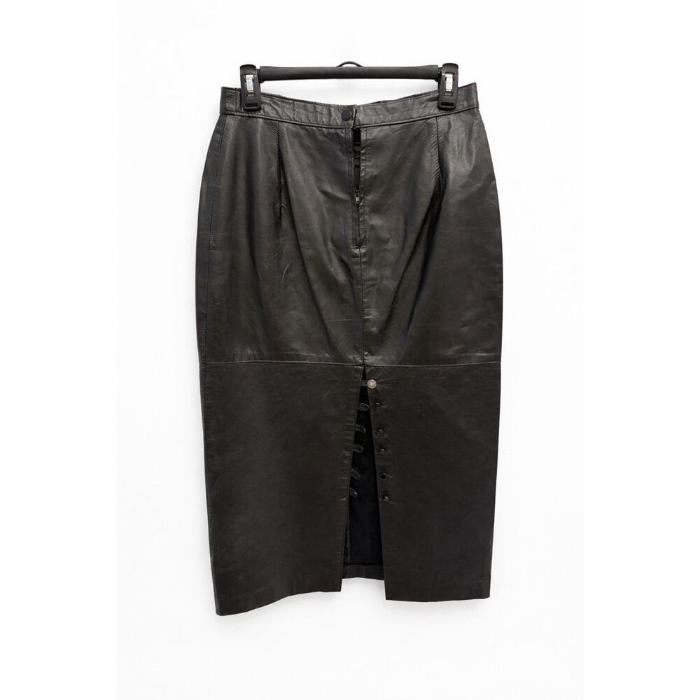 Vintage Black Leather Midi Skirt – Made in USA – S. & U. Fashions New York - Picture 2 of 7